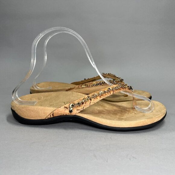 Vionic Belize‎ Sandals Women's Size 7 Cork Gold Chain Sequin Comfort Flip Flops - Picture 1 of 11